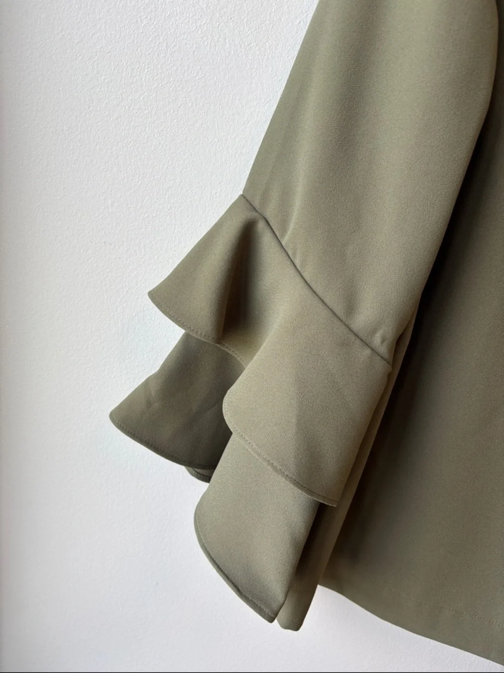 J. Crew Olive Tiered Ruffle Sleeve Blouse